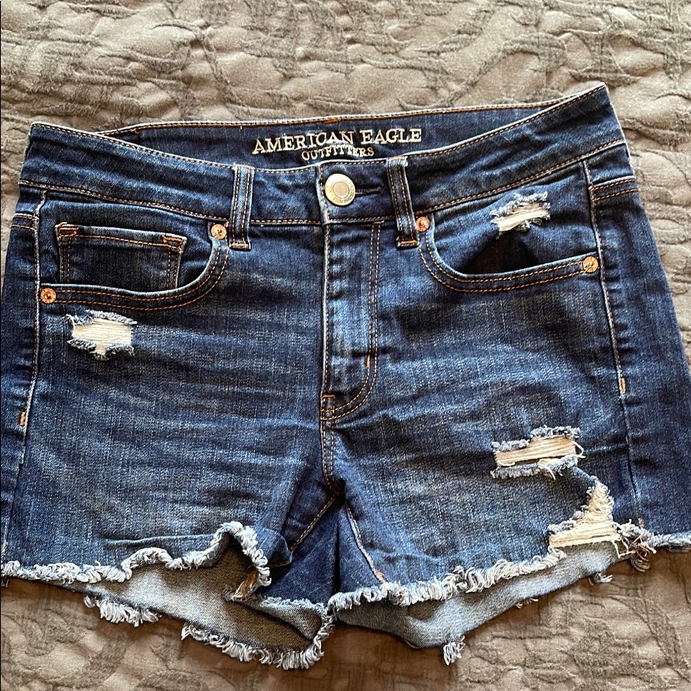 American Eagle Outfitters Blue Distressed Jean Shorts